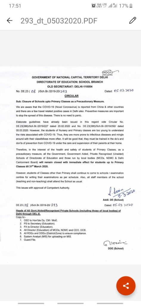 School will remain closed upto class 5 as has been notified by GOVT of delhi to prevent spread of coronavirus Classes 6 onward will have regular exam schedule.