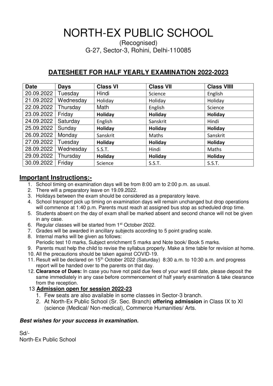 Half Yearly Datesheet 2022-2023 (Sector 3 Rohini) - NPS - NorthEx ...